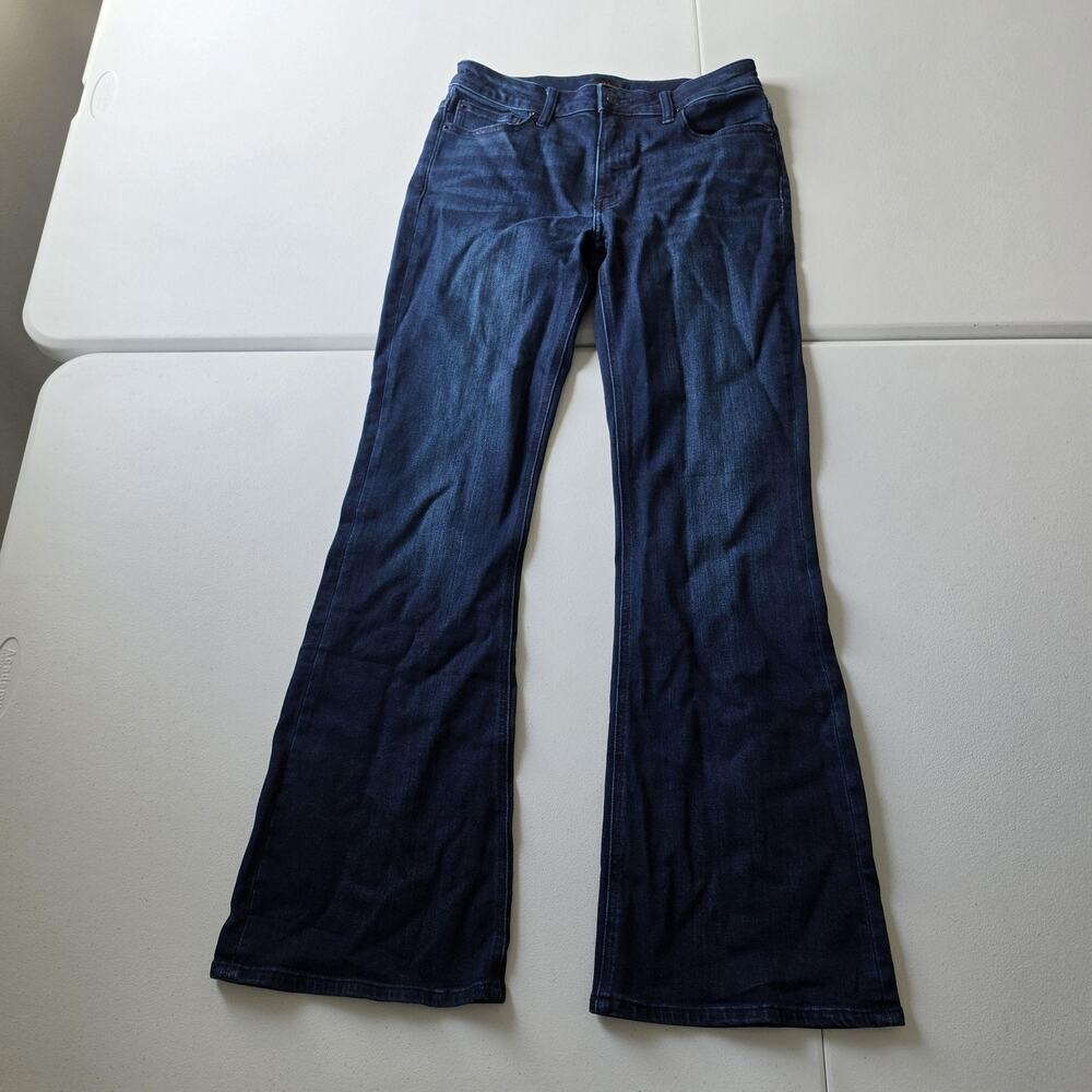 Quince Luna Stretch Flare Jeans Womens 28 Deep Sea Blue Mid Rise 32 Inseam